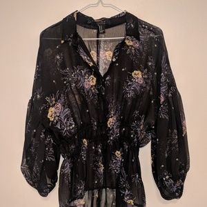 Black shear floral blouse